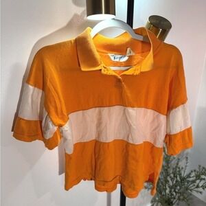 Transformer vintage 80s polo cropped med orange white 100% cotton excellent cond
